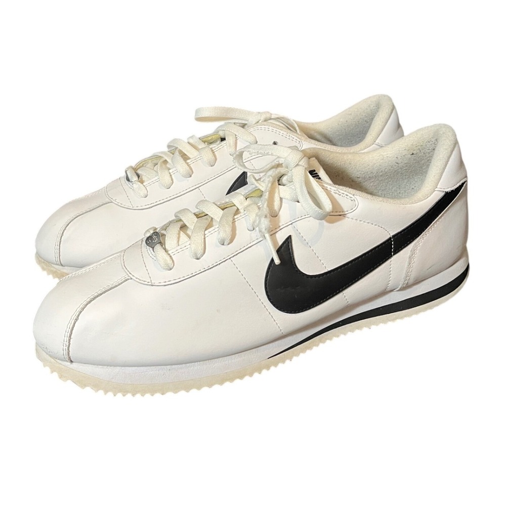 Nike Cortez Mens 13 White Black Leather Classic Low Top Sneakers 316418-102